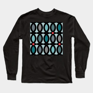 Abstract pattern in bluegreen tones with red accents Long Sleeve T-Shirt
